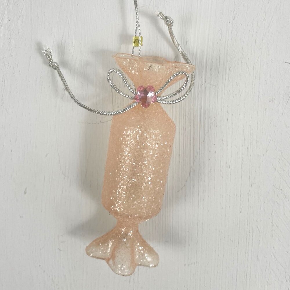 Christmas Ornament Candy Pink Glass Sparkly NEW Glitter Jewel Accent Confection